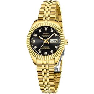 NIBOSI Orologio da donna analogico al quarzo, in acciaio inox, quadrante con datario, luminoso, impermeabile, delicato, classico, lussuoso, diamante, elegante, da donna, per polsi piccoli, Oro nero