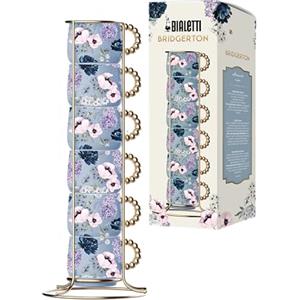 Bialetti Set 6 Tazzine Impilabili Bridgerton in Porcellana con Motivi Floreali - 60ml