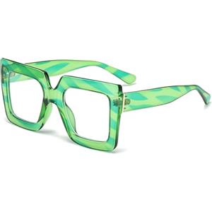 LJCZKA Occhiali Luce Blu Quadrati Grandi per Donna Uomo, Montatura Occhiali da Vista Spessa Occhiali Anti Luce Blu Anti Affaticamento per Computer (Verde)