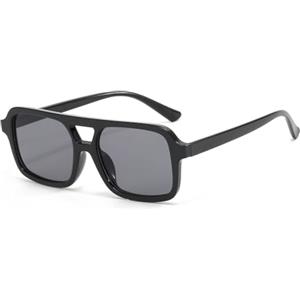 LJCZKA Occhiali da Sole Pilota per Donna Uomo,Occhiali da Sole Doppio Ponte Quadrato Classico Retrò Anni 70