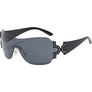 LJCZKA y2k Occhiali da Sole Avvolgente, Occhiali da Sole Donna Quadrati Grandi Senza Montatura per Donna Uomo con Protezione UV400