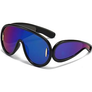 LJCZKA y2k Occhiali da Sole Pilota Donna Uomo, Occhiali da Sole Grandi One Piece Occhiali Hippie Futuristici Protezione UV400