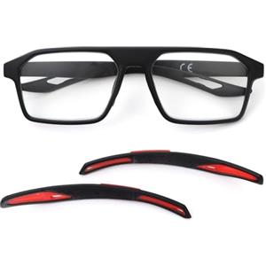 KoKoBin Occhiali da lettura regolabili per uomo e donna, alla moda e sportivi Anti-luce blu Occhiali (Nero rosso, 3.5, x)