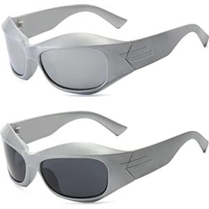 LJCZKA 2 Paia di Vintage Avvolgente Occhiali da Sole per Uomo Donna, Occhiali da Sole Sportivi Ciclismo y2k Wraparound con Protezione UV400