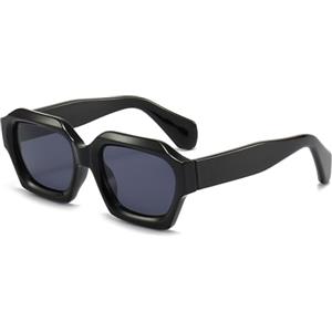 LJCZKA Vintage Occhiali da Sole Donna Quadrati Uomo con Montatura Spessa Retro Occhiali Rettangolari Moda Chunky Protezione UV400