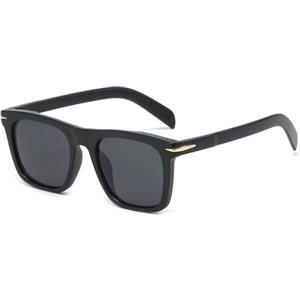 LJCZKA Occhiali da Sole Quadrati Retrò per Donna Uomo, Occhiali da Sole Oversize Vintage Cornice Quadrati Moda Lusso Occhiali Protezione UV400 (Nero Nero)