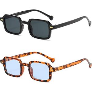 LJCZKA 2 Paia di Occhiali da Sole Rettangolari Vintage per Donna e Uomo, Occhiali Quadrati Piccoli Retro Moda con Protezione UV400