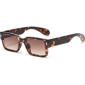 LJCZKA Occhiali da Sole Quadrati Retrò per Donna Uomo, Montatura Spessa Occhiali da Sole Quadrato Anni 90 Vintage Moda Protezione UV400 (Leopardo Sfumato Marrone)