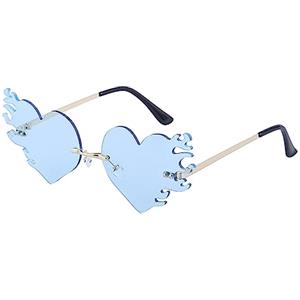 LJCZKA Occhiali da Sole a Forma di Cuore Fiamma Donna Uomo, Occhiali da Sole Rave Senza Montatura Fondente Halloween Festa Favor