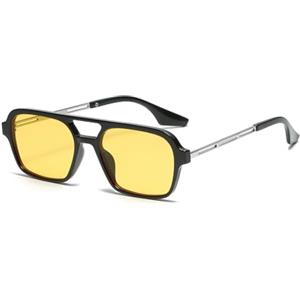 LJCZKA Occhiali da Sole Rettangolari Retrò Doppio Ponte con Quadrato per Donna Uomo Protettivi UV400 Anni 70 Pilota Stile