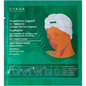 GYADA COSMETICS, Maschera Capelli in Tessuto Purificante e Antiforfora, ad Azione Sebo-riequilibrante, con Cuffia Termica, a Base di Menta e Zenzero, 60 ml