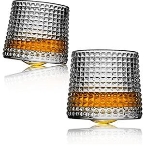 Webao Set di 2 bicchieri da whisky, 160 ml, in cristallo soffiato a mano, senza piombo, per scotch, bourbon, cognac e cocktail, regalo per uomini, griglia