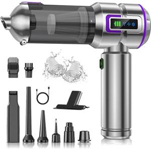 botatio Aspirabriciole Senza Fili, 25000Pa 4-in-1 Aspirapolvere Auto Cordless con Schermo, One-Touch Dust Dump con 3 Velocità Motore Brushless, Mini Aspirapolvere per Casa, Ufficio, Auto, Capelli, Argento