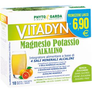 Vitadyn Magnesio Potassio Alkalino - Integratore in Bustine con Vitamina C e Gusto Arancia Rossa - Senza Zucchero, Glutine e Lattosio