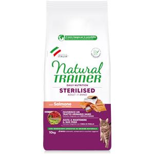 Trainer Natural Crocchette per Gatti Adulto Sterilizzati con Salmone - 10 kg, Alimento Completo con Fibra di Pisello e Mirtillo Rosso