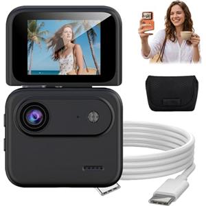 GLSAYZU Action Camera 4K 360°, 2026 nuova fotocamera multifunzione con schermo flip screen con obiettivo grandangolare a 143°, batteria lunga 800 mAh, action cam anti-shake per vlogging, ciclismo, viaggi