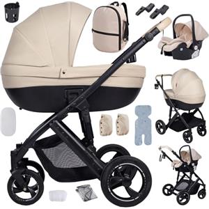 Veitoalioy Passeggino 3 in 1 Trio Neonati, Per Neonato 3 in 1 Passeggini, Carrozzino multifunzione, Passeggino Pieghevole (V7 White)