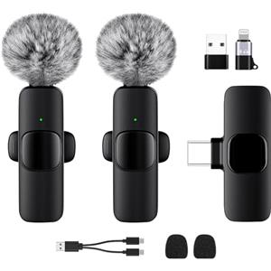 AXFEE 2 Microfono Lavalier Wireless per iPhone Android iPad, Mini Microfono