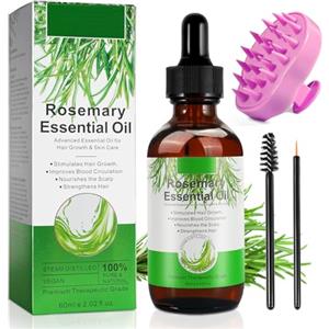 ATOANY Olio di Rosmarino per la Crescita dei Capelli 60ml con Massaggiatore per Cuoio Capelluto, Puro Olio Essenziale di Rosmarino per Ciglia, Sopracciglia, Viso, Cura della Pelle, Massaggio del Corpo