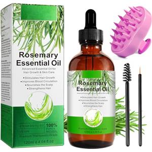 ATOANY Olio di Rosmarino per la Crescita dei Capelli 120ml con Massaggiatore per Cuoio Capelluto, Puro Olio Essenziale di Rosmarino per Ciglia, Sopracciglia, Viso, Cura della Pelle, Massaggio del Corpo