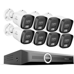 SANNCE POE - Telecamera di sorveglianza 5 MP 8 CH NVR + 8 x 3 MP, impermeabile, con LED Smart IR, rilevamento del movimento, allarme app, visione notturna fino a 30 metri