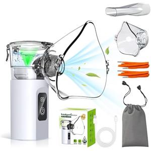XINYUDAILY Aerosol Portatile Silenzioso, Macchina Aerosol Adulti e Bambini con Display Digitale, 2 Maschere e Boccaglio, Nebulizzatore Portatile Ricaricabile USB-C per Uso Domestico e Viaggi