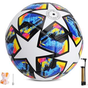 UOCAI Pallone calcio taglia 5 con pompa Set completo allenamento grafica Champions League Pallone PVC resistente outdoor per adulti con accessori inclusi