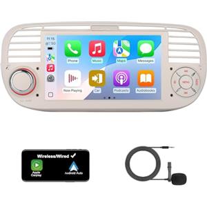 YZKONG Autoradio Stereo Fiat 500 (2007-2015) Linux Touch Screen con CarPlay/Android Auto Senza Fili, Avvio Veloce, Bluetooth FM RDS Mirror Link Canbus