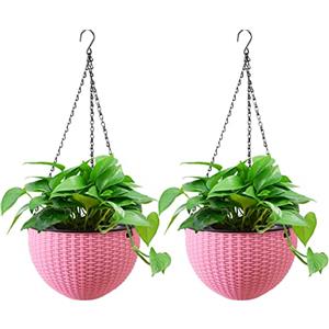 hifrom Vasi per fiori da appendere, cestini sospesi da esterno con catena, cocco grande volume in litri, diametro come cestino sospeso, ciotole per fiori da esterno, vasi sospesi (2 x rosa 20 cm)