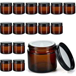YFZYT 16 pezzi di contenitori per crema da riempire(60ml),piccole vaschette di vetro marrone per unguenti,contenitori di vetro con coperchio per creme,lozioni,unguenti ecc.