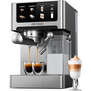 AIRMSEN Macchina per Espresso 20 Bar per Casa con Frotheria Automatica, Cappuccino & Latte Caffè Macchina, Doppio Boiler Quick Estrazione (1350W+1000W), Acciaio Inox, Serbatoio d'Acqua 1.8L, Touchscreen