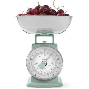 Salter Bilancia da cucina meccanica senza tempo - capacità di 5 kg, ciotola lavabile in lavastoviglie da 1 litro, design classico, quadrante a cifre grandi di facile lettura, 22cm, sage