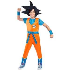 Smiffys Costume di Dragon Ball Z Goku per bambini, con licenza ufficiale, tuta arancione blu, polsini e copricapo Goku nero appuntito, per Halloween, feste, età 7-9 anni