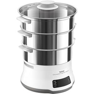Tefal VC502D10 Convenient Deluxe Vaporiera elettrica, 8 Programmi, Touch screen, 3 Livelli, Acciaio Inox