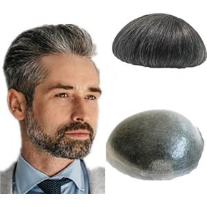 N.L.W. Parrucca Uomo PU Toupet Pezzi di Capelli Umani Europei per Gli Uomini Sostituzione dei Capelli Sistema 8×10 Pollici Parrucche 0,06 Centimetri di Spessore Uomini Parrucca #Bianco e nero