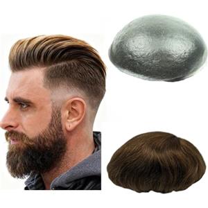 N.L.W. Parrucca Uomo PU Toupet Pezzi di Capelli Umani Europei per Gli Uomini Sostituzione dei Capelli Sistema 8×10 Pollici Parrucche 0,06 Centimetri di Spessore Uomini Parrucca marrone chiaro