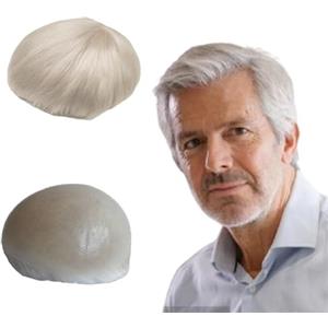 N.L.W. Parrucca Uomo PU Toupet Pezzi di Capelli Umani Europei per Gli Uomini Sostituzione dei Capelli Sistema 8×10 Pollici Parrucche 0,06 Centimetri di Spessore Uomini Parrucca Bianco