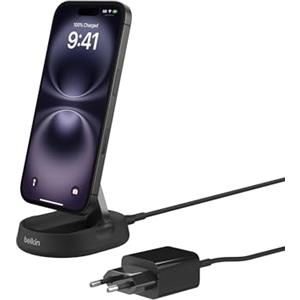 Belkin BoostCharge Pro Caricatore Magnetico Convertibile 15W, Caricabatterie Wireless Rapido Qi2 compatibile con MagSafe, per iPhone 17, Air, Pixelsnap, AirPods, alimentatore da 20 W incluso - Nero