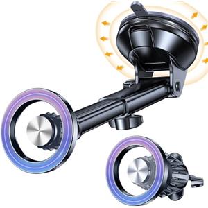 Coolpow Supporto Telefono Auto per MagSafe [20X N55 Magneti] Porta Cellulare Auto Magnetico,[Forte Aspirazione] 360°Estraibile Porta Telefono Auto per Parabrezza/d'Aria Bocchetta/Cruscotto per iPhone