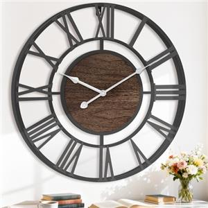 Pytha Sight Orologio da Parete Decorativo Grande 40 cm, Orologio Moderno Nero in Metallo e Legno Massello di Noce, Numeri Romani, Silenzioso per Soggiorno, Camera, Ufficio