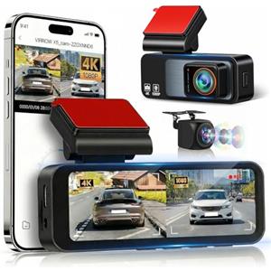 LORPHEIR 4K+1080P Dashcam Auto Fronte Retro con Scheda da 64 GB, LCD da 3,16 Dash Cam con GPS WiFi, Grandangolo da 150° Dash Cam Auto, Registrazione in Loop e Sensore G, Telecamera Posteriore Impermeabile