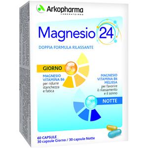 Arkopharma Magnesio 24 - Integratore Alimentare Doppia Azione per Benessere e Sonno - 60 Capsule