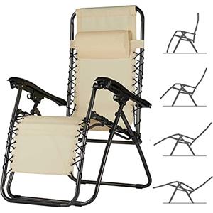 BAKAJI Sedia gravità Zero Sdraio da Giardino Poltrona Relax Pieghevole Salvaspazio Tubolari Acciaio 22mm Reclinabile Tessuto in Texilene Traspirante, Mare Spiaggia Piscina Arredo Esterno (Beige)