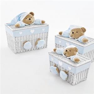 Nanan Baule Puccio Azzurro - Set Completo 3 Bauli in Vimini per Giocattoli e Biancheria
