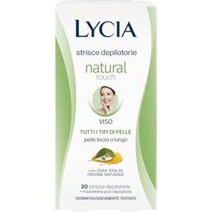 Lycia, Strisce Depilatorie Viso con Cera di Origine Naturale, Senza Coloranti e Conservanti, Morbido Supporto, Piacevole Fragranza alle Erbe, Natural Touch, 20 Strisce + 4 Salviette Post Depilazione