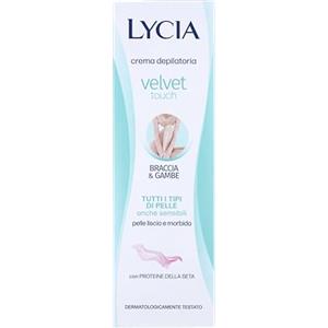 Lycia, Crema Depilatoria per Gambe e Braccia Idratante e Vellutante, con Proteine della Seta, Ristabilisce la Morbidezza Cutanea, Adatta a Pelli Sensibili, Velvet Touch, 150 ml