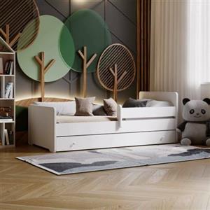 Dmora - Letto per bambini Sosnowiec, Lettino per cameretta, Set camera da letto, Struttura porta materasso, 85x164 h63 cm, Bianco