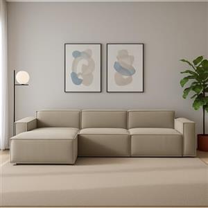 Talamo Italia - Divano fisso con penisola Licia, Divano componibile con chaise longue sinistra, Sofà moderno in tessuto, 100% Made in Italy, Cm 340x170h70, Tortora