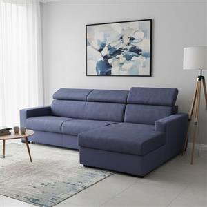 Dmora Talamo Italia - Divano letto con penisola Alberta, Sofà con penisola contenitore Destra, Braccioli standard, 100% Made in Italy, Cm 280x95h85, Blu