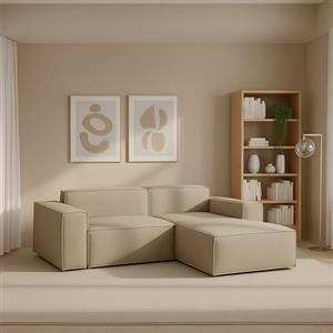 Talamo Italia - Divano fisso con penisola Patrizia, Divano componibile a 2 posti con penisola destra, Sofà in tessuto, 100% Made in Italy, Cm 220x170h70, Beige